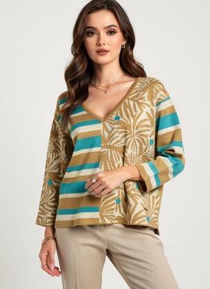 Pull coupe cintrée manches 3/4 marron AGATHE & LOUISE femme
