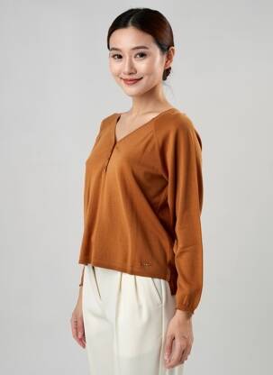 Pull col v manches longues orange MD'M femme