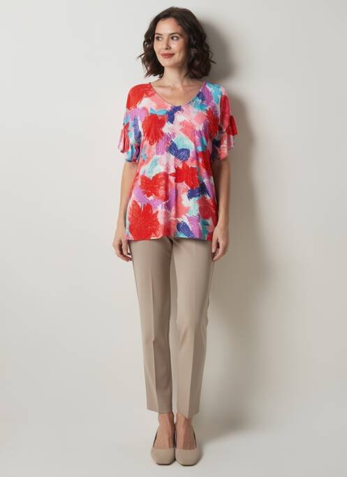 T-shirt col v manches courtes rouge AGATHE & LOUISE femme