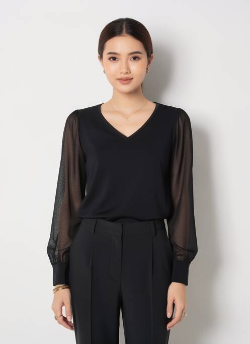 Top coupe cintrée manches longues noir BARILOCHE femme