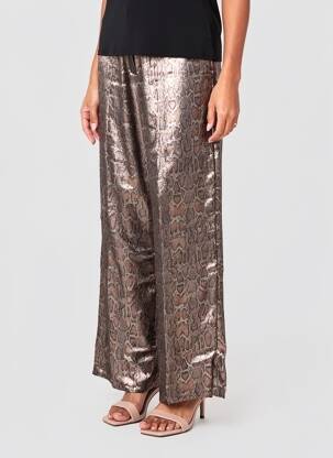 Pantalon large fermeture zippée sous rabat avec crochet taille normale marron MORGAN femme