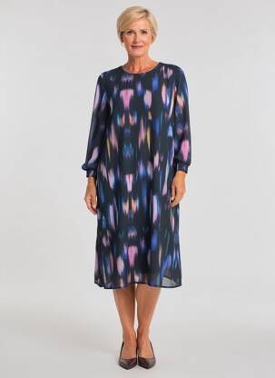 Robe mi-longue coupe fluide manches longues noir SIGNATURE femme