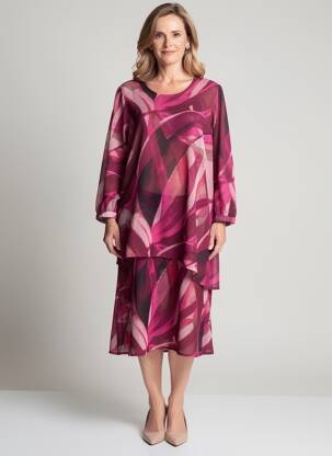 Robe mi-longue coupe fluide manches longues violet SIGNATURE femme