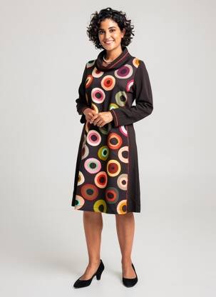 Robe mi-longue manches longues manches longues noir DOLCEZZA femme