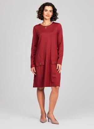 Robe mi-longue manches longues manches longues rouge SURKANA femme