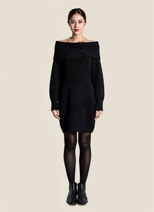 Robe pull stretch manches longues noir MORGAN femme