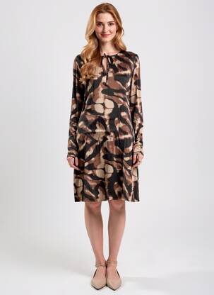Robe mi-longue coupe fluide manches longues marron SURKANA femme