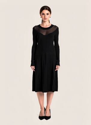 Robe mi-longue imprimé fantaisie manches longues noir MORGAN femme