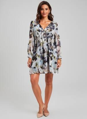 Robe courte coupe évasée manches longues bleu MORGAN femme