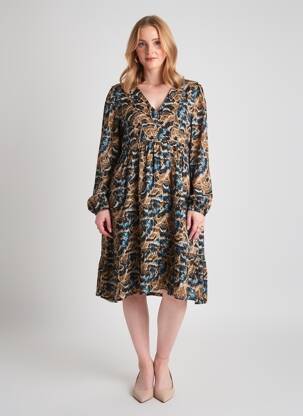 Robe mi-longue coupe fluide manches longues marron LOLA ESPELETA femme