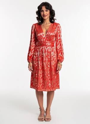 Robe mi-longue imprimé fantaisie manches longues rouge MAELLE femme