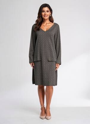Robe mi-longue imprimé fantaisie manches longues noir AGATHE & LOUISE femme