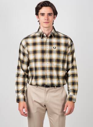 Chemise manches longues coupe droite beige FRED PERRY homme