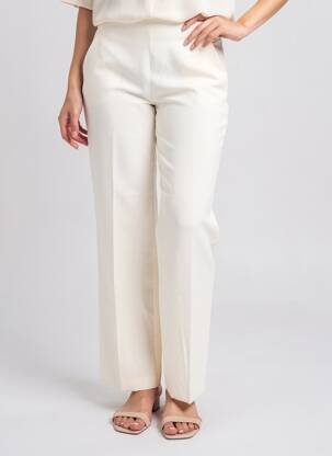 Pantalon droit tissage crêpe taille haute beige KOCCA femme