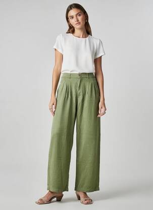 Pantalon large tissage popeline taille normale vert REIKO femme