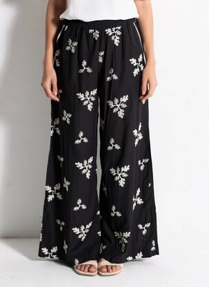 Pantalon large tissage popeline taille normale noir KOCCA femme