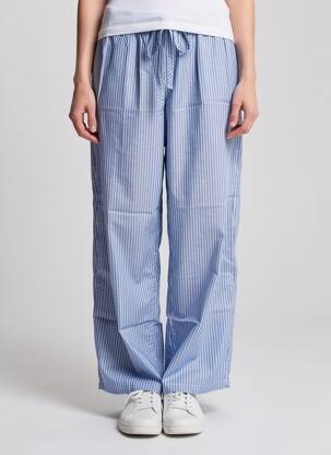 Pantalon large tissage popeline taille normale bleu AMERICAN VINTAGE femme