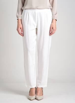 Pantalon droit tissage crêpe taille haute beige KOKOMARINA femme