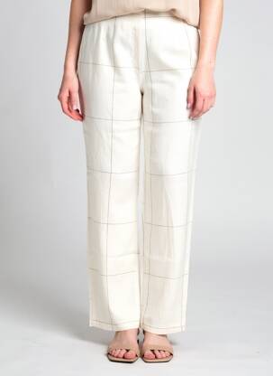 Pantalon droit tissage crêpe taille haute beige KOKOMARINA femme