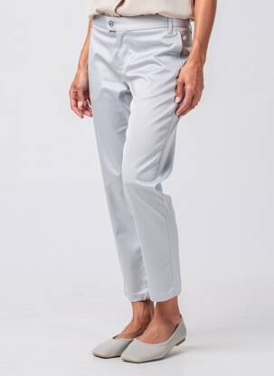 Pantalon chino fermeture zippée sous rabat avec crochet taille normale argent PLEASE femme