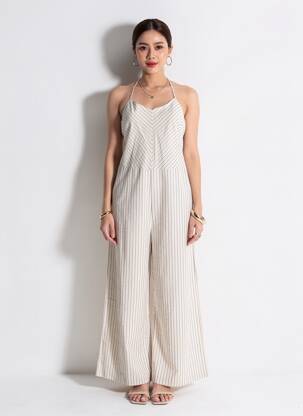 Combi-pantalon tissage crêpe fines bretelles beige BSB femme