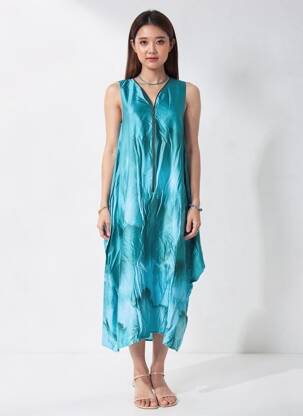 Robe mi-longue sans manche sans manche bleu OZAI N KU femme