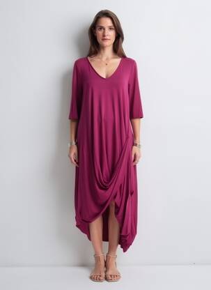 Robe longue col v manches 3/4 violet IZAC femme