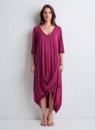 Robe longue col v manches 3/4 violet IZAC femme