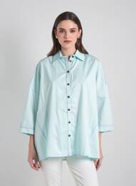 Chemisier coupe droite manches 3/4 bleu OZAI N KU femme