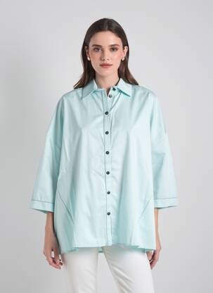 Chemisier coupe droite manches 3/4 bleu OZAI N KU femme