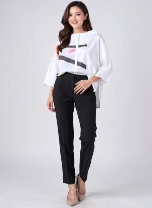 Top imprimé fantaisie manches 3/4 beige OZAI N KU femme