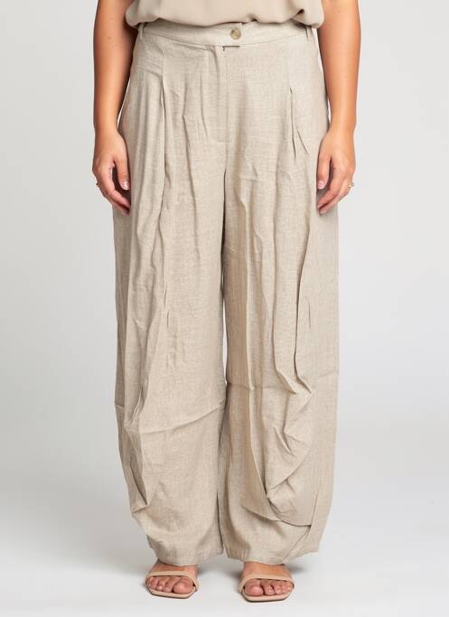 Pantalon large fermeture zippée sous rabat boutonné taille haute beige CPC femme
