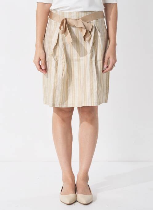 Jupe mi-longue taille à pinces beige YES.ZEE femme