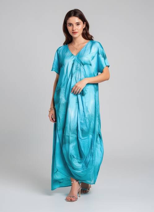 Robe longue manches courtes manches courtes bleu OZAI N KU femme