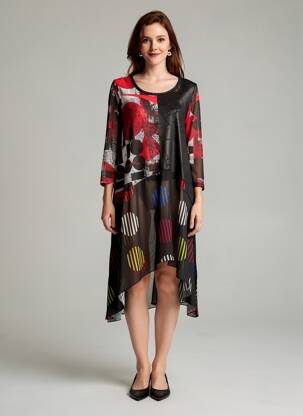 Robe mi-longue manches 3/4 manches 3/4 noir KOZAN femme