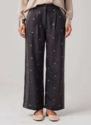 Pantalon droit taille à pinces taille normale noir MAISON HOTEL femme