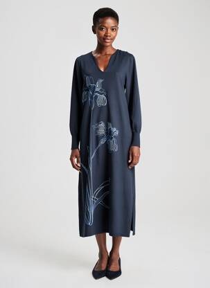 Robe longue manches longues manches longues bleu LA FEE MARABOUTEE femme