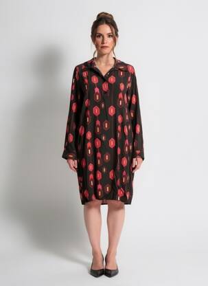 Robe mi-longue coupe fluide manches longues noir LA FEE MARABOUTEE femme