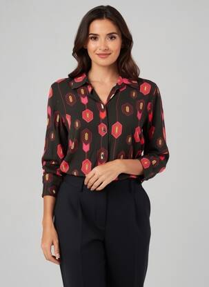 Chemisier imprimé fantaisie manches longues noir LA FEE MARABOUTEE femme