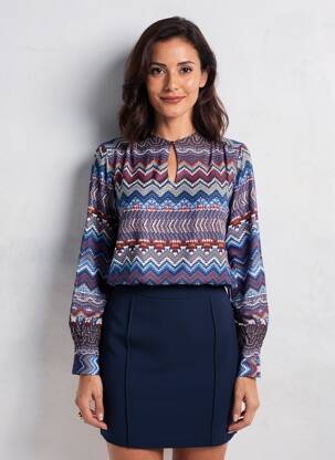 Blouse tissage popeline manches longues bleu LA FEE MARABOUTEE femme