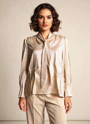 Blouse imprimé fantaisie manches longues beige SURKANA femme