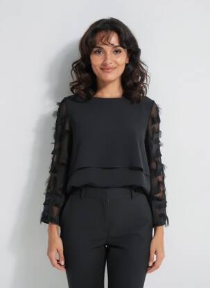 Blouse col rond manches longues noir BETTY BARCLAY femme