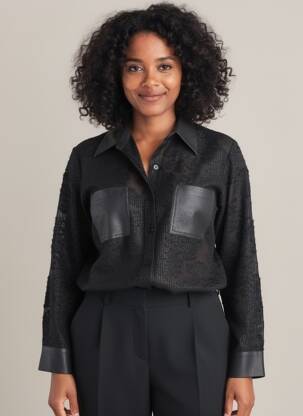 Chemisier coupe cintrée manches longues noir EVA KAYAN femme
