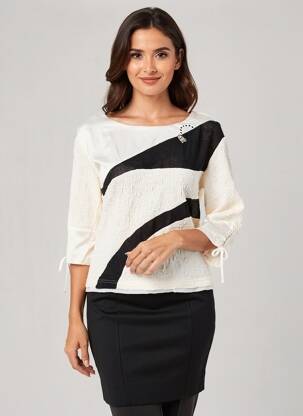 Top tissage crêpe manches longues beige ELISA CAVALETTI femme