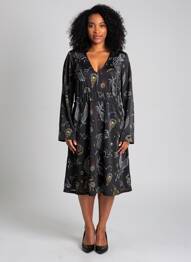 Robe mi-longue imprimé fantaisie manches longues noir SURKANA femme