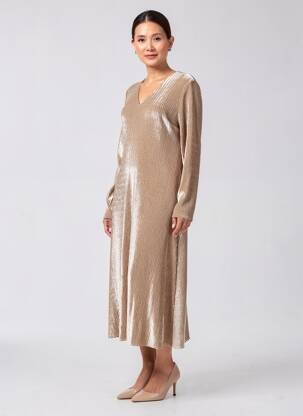 Robe mi-longue manches 3/4 manches 3/4 beige LEO & UGO femme