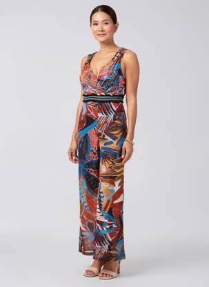 Combi-pantalon tissage crêpe sans manche marron LO! LES FILLES femme