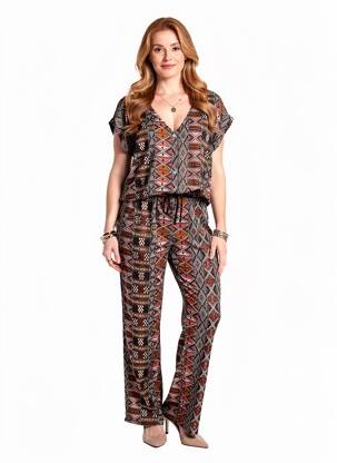 Combi-pantalon fermeture boutonnée sur le devant manches courtes marron LA FEE MARABOUTEE femme