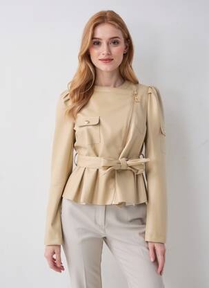 Veste simili cuir epaulette beige RELISH femme