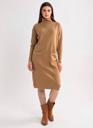 Robe pull stretch manches longues marron SARAH CHOLE femme
